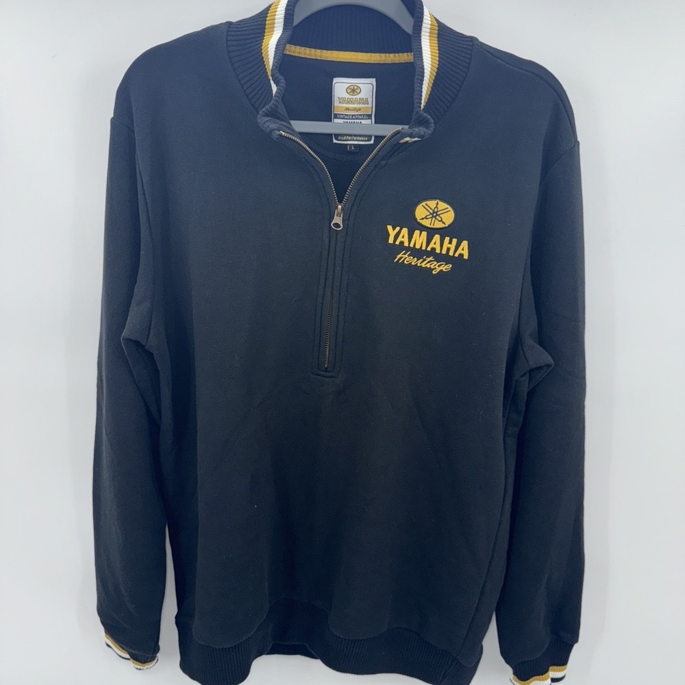 Yamaha‎ Heritage Herren Half Zip Sweater Black Yellow Size Large Embroidered